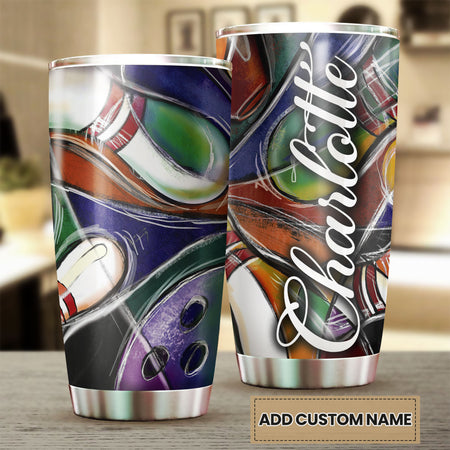 Camellia Personalized Bowling Painting Stainless Steel Tumbler - Double-Walled Insulation Vacumm Flask - Gift For Bowling Lovers, National Bowling Day 8th August