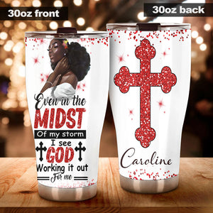 Camellia Personalized Black Women Stainless Steel Tumbler - Double-Walled Insulation Vacumm Flask - Gift For Black Queen, International Women's Day, Hippie Girls 02