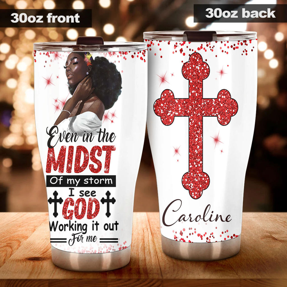 Camellia Personalized Black Women Stainless Steel Tumbler - Double-Walled Insulation Vacumm Flask - Gift For Black Queen, International Women's Day, Hippie Girls 02