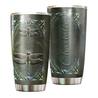 Camellia Personalized Dark Dragonfly Stainless Steel Tumbler - Customized Double-Walled Insulation Travel Thermal Cup With Lid Gift For Dragonfly Lover