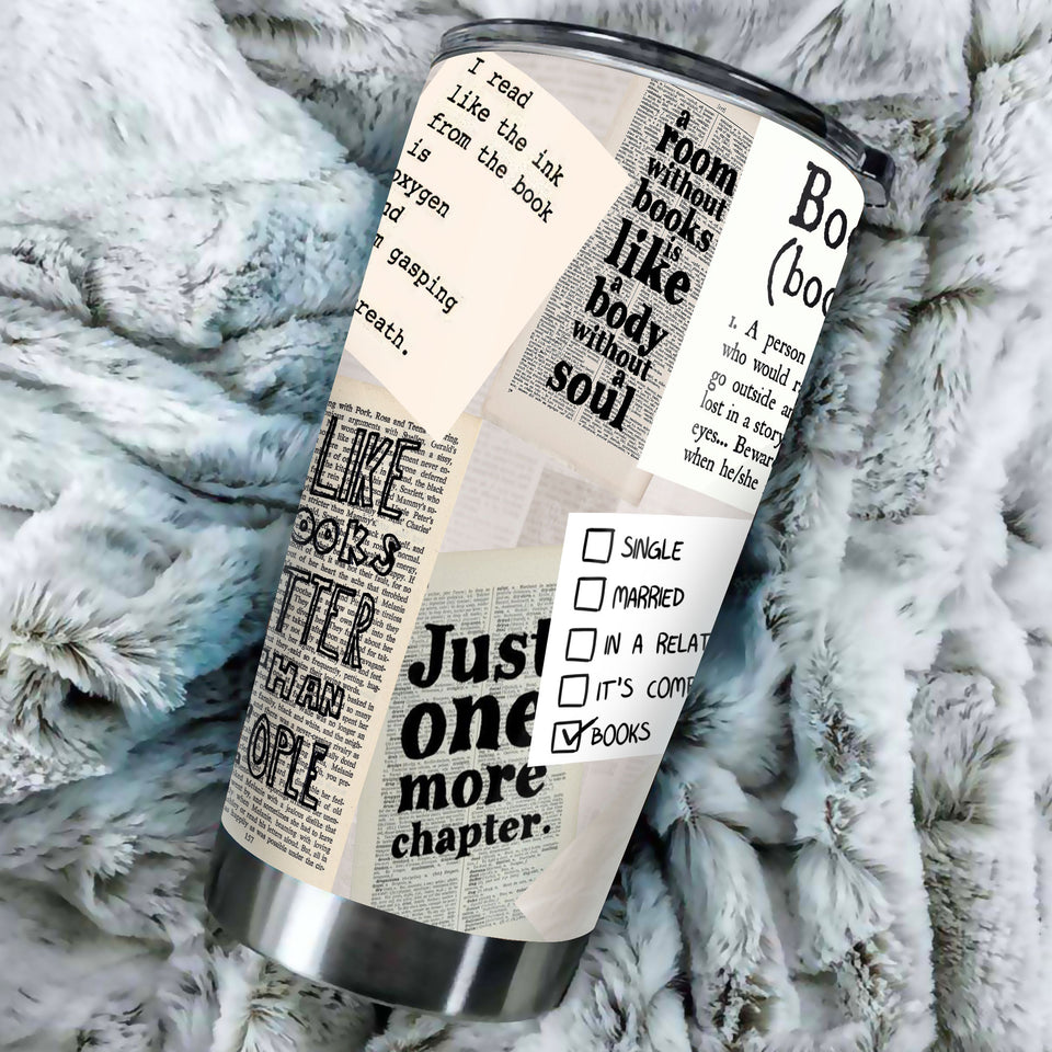 Camellia Personalized Just One More Chapter Stainless Steel Tumbler - Double-Walled Insulation Vacumm Flask - Gift For Book Lovers, Nerd, International Book Day