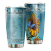 Camellia Personalized Sunflower Bible Emergency Numbers Stainless Steel Tumbler - Customized Double-Walled Insulation Travel Thermal Cup With Lid