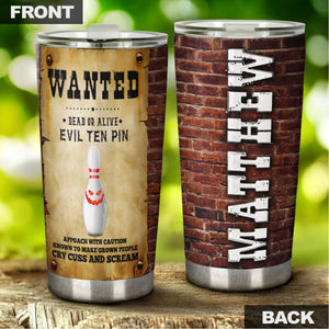 Camellia Personalized Bowling Evil Ten Pins Stainless Steel Tumbler - Double-Walled Insulation Vacumm Flask - Gift For Bowling Lovers, National Bowling Day 8th August