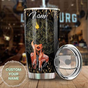 Camellia Personalized Black Women Stainless Steel Tumbler - Double-Walled Insulation Vacumm Flask - Gift For Black Queen, International Women's Day, Hippie Girls 16