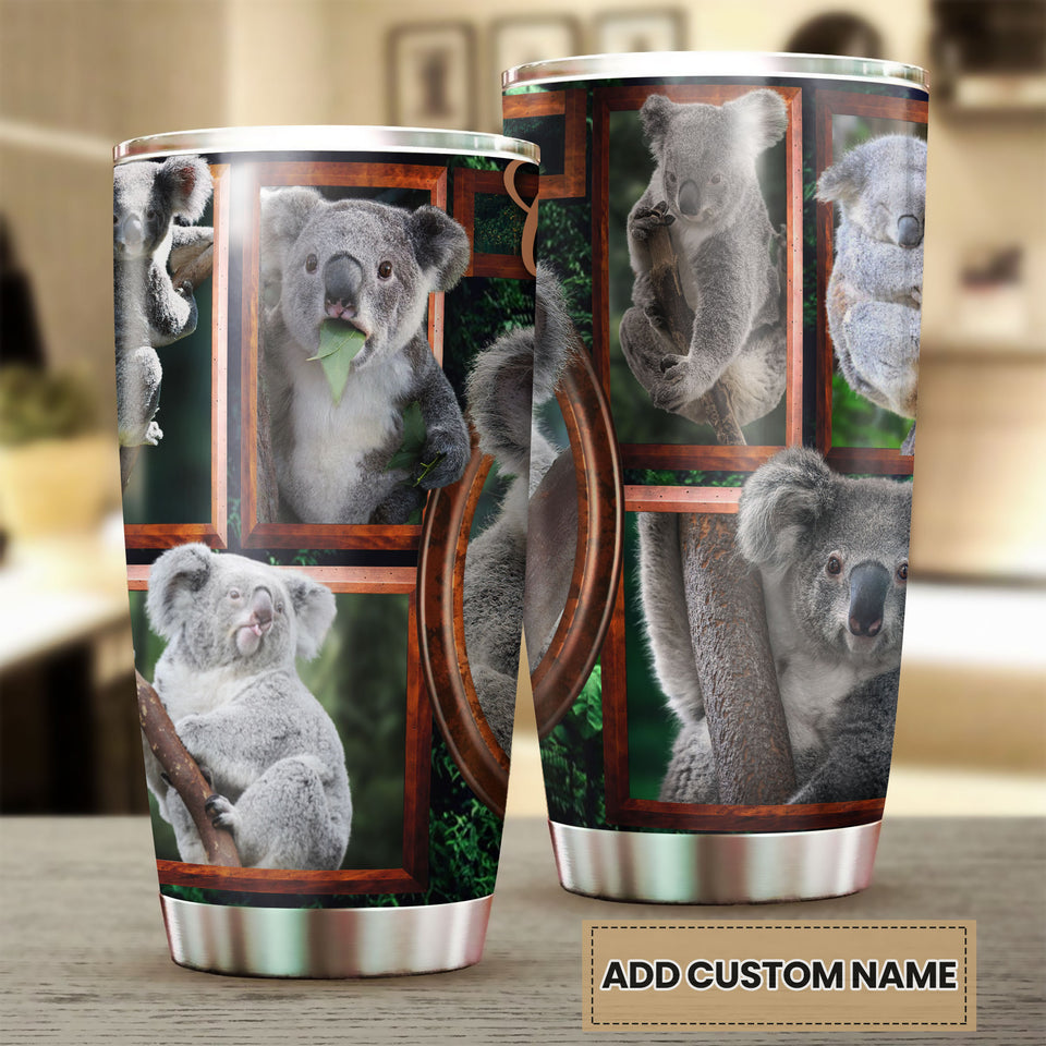 Camellia Personalized Cute Koala In Frame Stainless Steel Tumbler-Double-Walled Insulation Cup With Lid Gift For Animal Lover Koala Lover 02