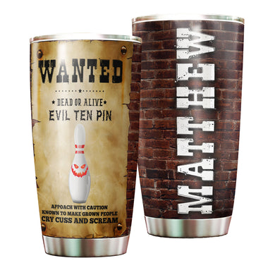 Camellia Personalized Bowling Evil Ten Pins Stainless Steel Tumbler - Double-Walled Insulation Vacumm Flask - Gift For Bowling Lovers, National Bowling Day 8th August