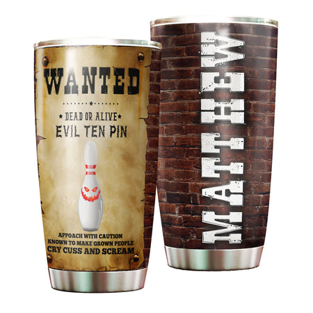 Camellia Personalized Bowling Evil Ten Pins Stainless Steel Tumbler - Double-Walled Insulation Vacumm Flask - Gift For Bowling Lovers, National Bowling Day 8th August
