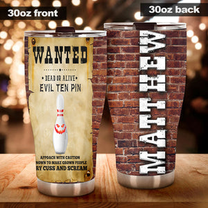 Camellia Personalized Bowling Evil Ten Pins Stainless Steel Tumbler - Double-Walled Insulation Vacumm Flask - Gift For Bowling Lovers, National Bowling Day 8th August