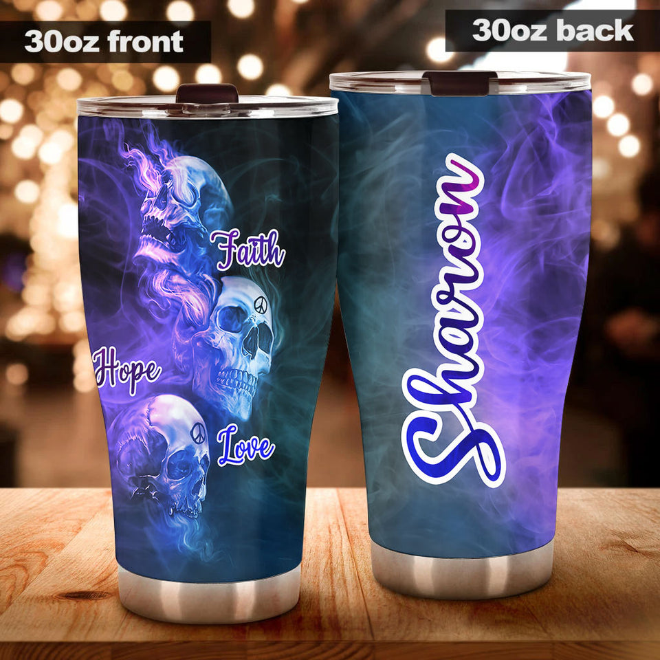 Camellia Personalized Skull Faith Hope Love  Stainless Steel Tumbler-Double-Walled Travel Therma Cup With Lid