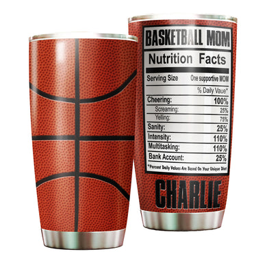 Camellia Persionalized Basketball Mom Nutrition Facts Stainless Steel Tumbler - Customized Double - Walled Insulation Travel Thermal Cup With Lid Gift For Basketball Player