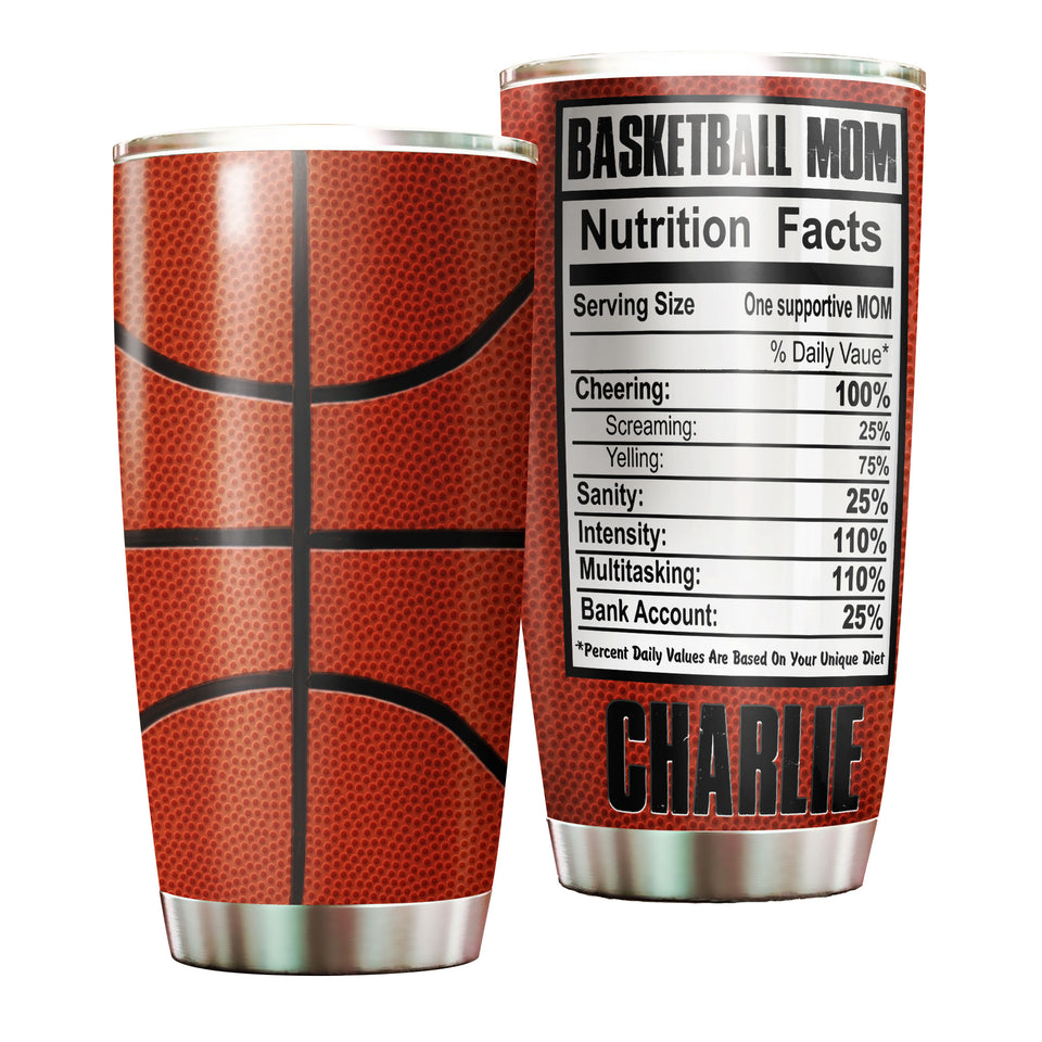 Camellia Persionalized Basketball Mom Nutrition Facts Stainless Steel Tumbler - Customized Double - Walled Insulation Travel Thermal Cup With Lid Gift For Basketball Player