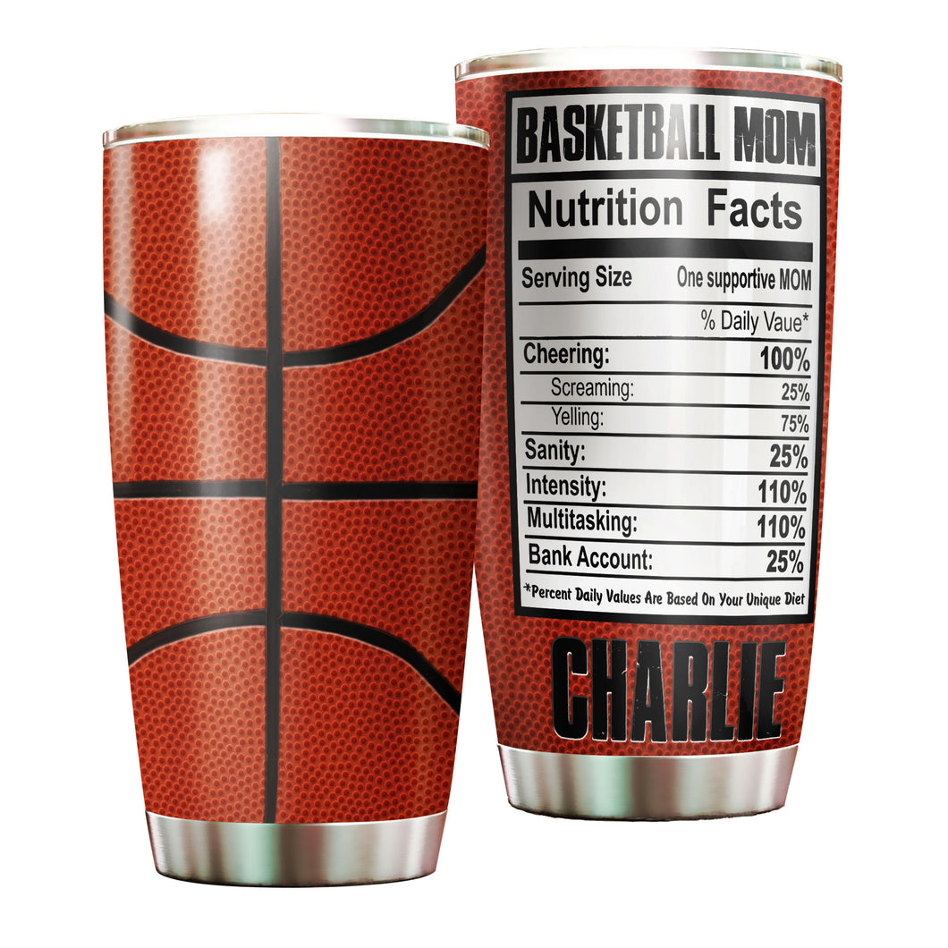 Camellia Persionalized Basketball Mom Nutrition Facts Stainless Steel Tumbler - Customized Double - Walled Insulation Travel Thermal Cup With Lid Gift For Basketball Player