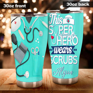Camellia Personalized Nurse This Per Hero Wears Scrubs Stainless Steel Tumbler - Double-Walled Insulation Vacumm Flask - Gift For Nurse, Christmas Gift, International Nurses Day