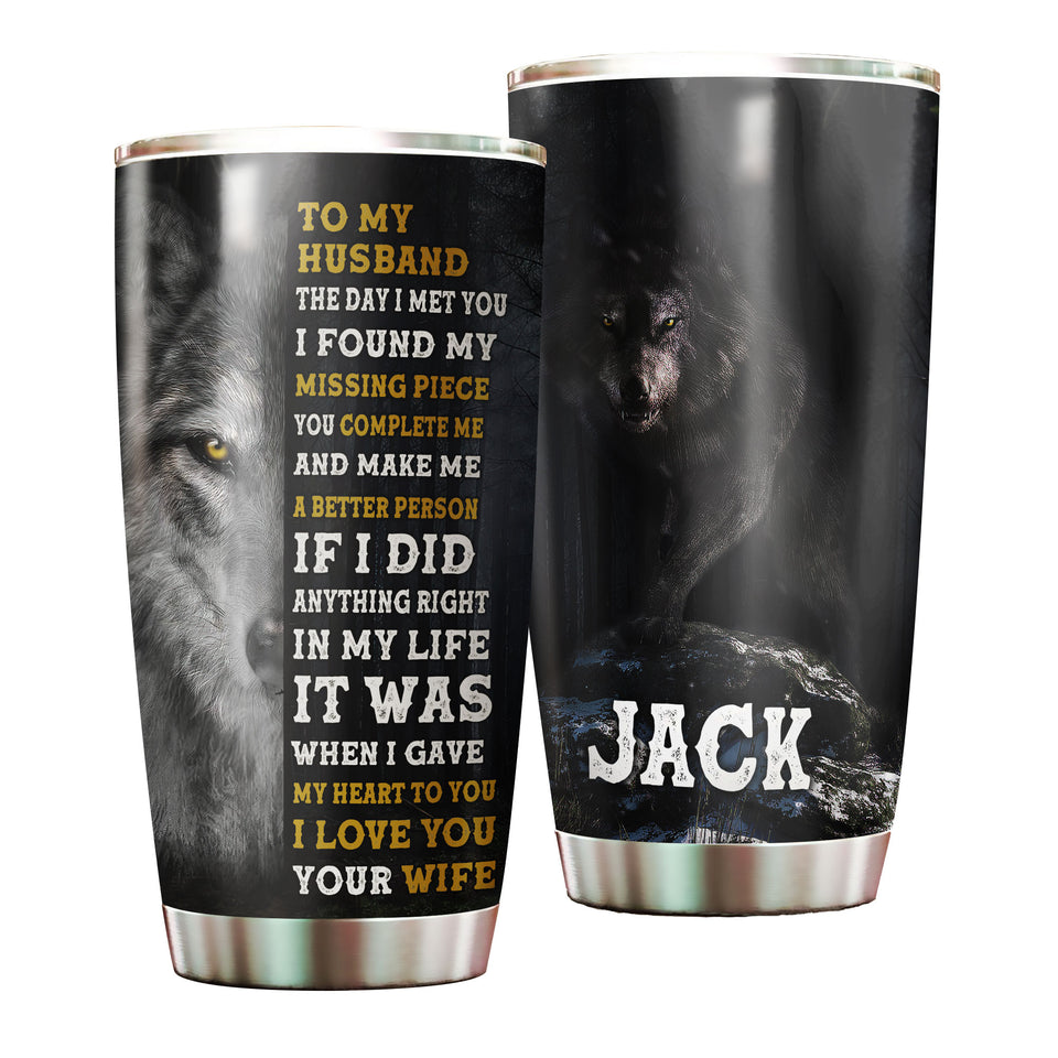 Camellia Persionalized 3D Wolf To My Husband I Love You Your Wife Stainless Steel Tumbler - Customized Double - Walled Insulation Travel Thermal Cup With Lid Gift For Husband