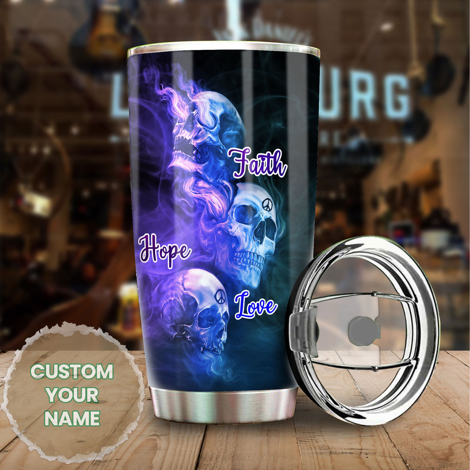 Camellia Personalized Skull Faith Hope Love  Stainless Steel Tumbler-Double-Walled Travel Therma Cup With Lid