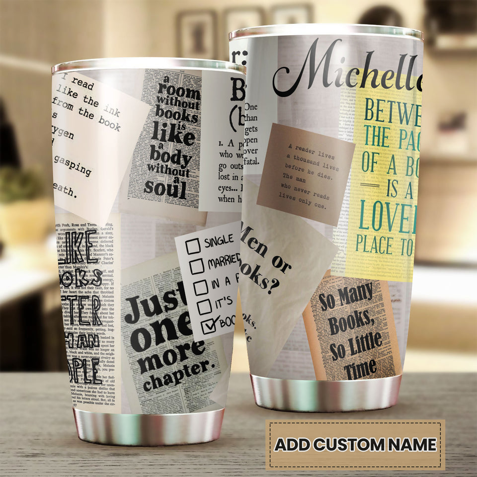 Camellia Personalized Just One More Chapter Stainless Steel Tumbler - Double-Walled Insulation Vacumm Flask - Gift For Book Lovers, Nerd, International Book Day