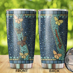 Camellia Personalized Butterfly Mosaic Art Stainless Steel Tumbler - Double-Walled Insulation Vacumm Flask - For Thanksgiving, Memorial Day, Christians, Christmas Gift
