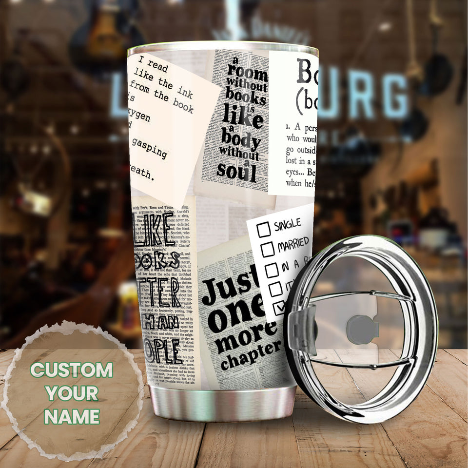Camellia Personalized Just One More Chapter Stainless Steel Tumbler - Double-Walled Insulation Vacumm Flask - Gift For Book Lovers, Nerd, International Book Day