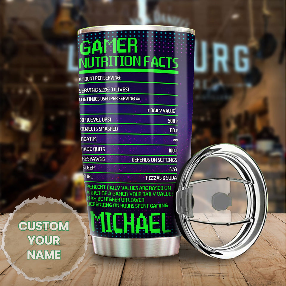 Camellia Personalized Gamer Nutrition Facts  Stainless Steel Tumbler-Thermal Flask Travel Therma Cup With Lid Gift For Gamer 01