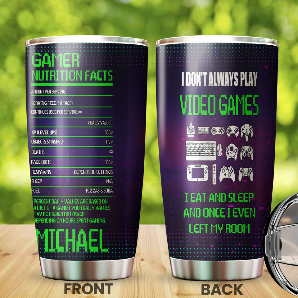 Camellia Personalized Gamer Nutrition Facts  Stainless Steel Tumbler-Thermal Flask Travel Therma Cup With Lid Gift For Gamer 01