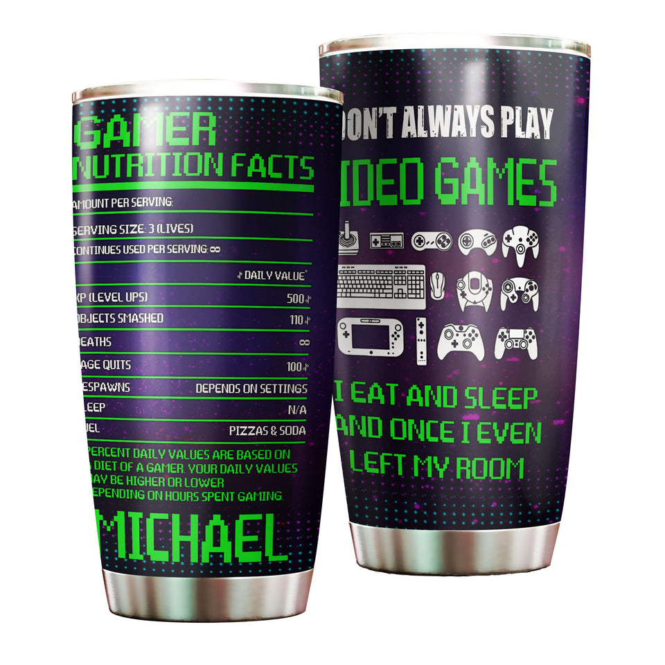 Camellia Personalized Gamer Nutrition Facts  Stainless Steel Tumbler-Thermal Flask Travel Therma Cup With Lid Gift For Gamer 01
