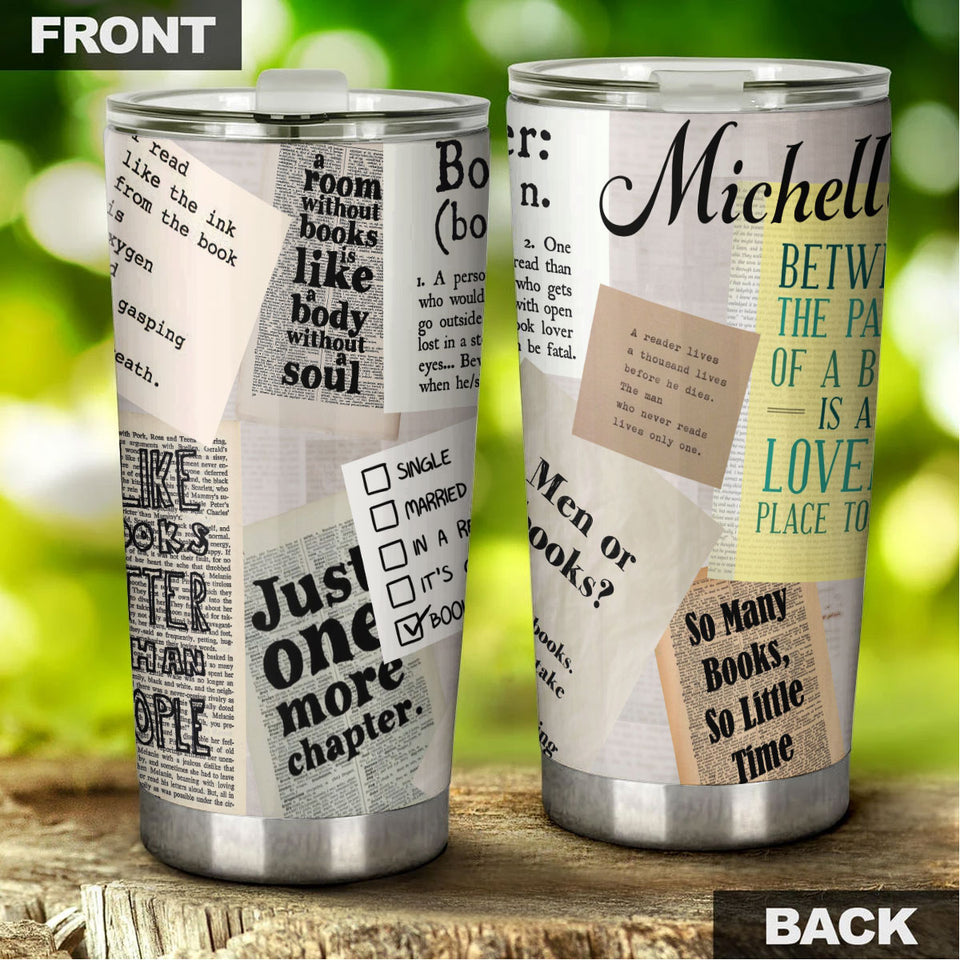 Camellia Personalized Just One More Chapter Stainless Steel Tumbler - Double-Walled Insulation Vacumm Flask - Gift For Book Lovers, Nerd, International Book Day