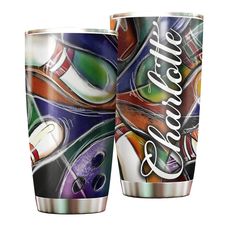 Camellia Personalized Bowling Painting Stainless Steel Tumbler - Double-Walled Insulation Vacumm Flask - Gift For Bowling Lovers, National Bowling Day 8th August