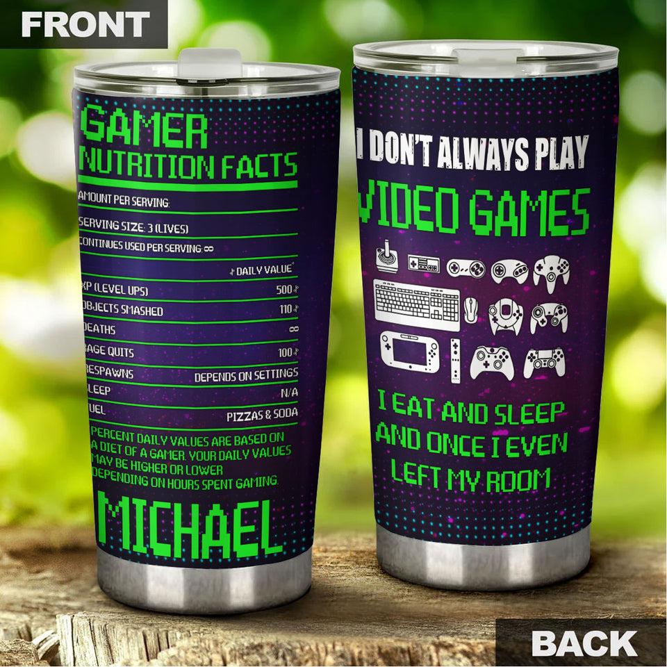 Camellia Personalized Gamer Nutrition Facts  Stainless Steel Tumbler-Thermal Flask Travel Therma Cup With Lid Gift For Gamer 01