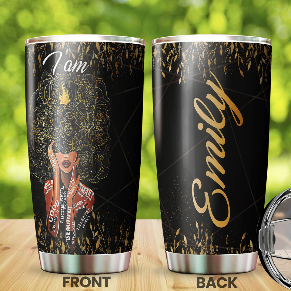 Camellia Personalized Black Women Stainless Steel Tumbler - Double-Walled Insulation Vacumm Flask - Gift For Black Queen, International Women's Day, Hippie Girls 16