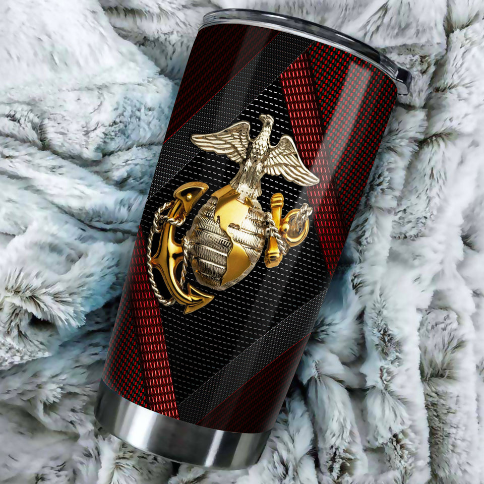 Camellia Personalized Marine Corps Mental Style Stainless Steel Tumbler-Sweat-Proof Double Wall Travel Cup With Lid