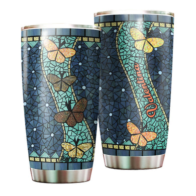Camellia Personalized Butterfly Mosaic Art Stainless Steel Tumbler - Double-Walled Insulation Vacumm Flask - For Thanksgiving, Memorial Day, Christians, Christmas Gift