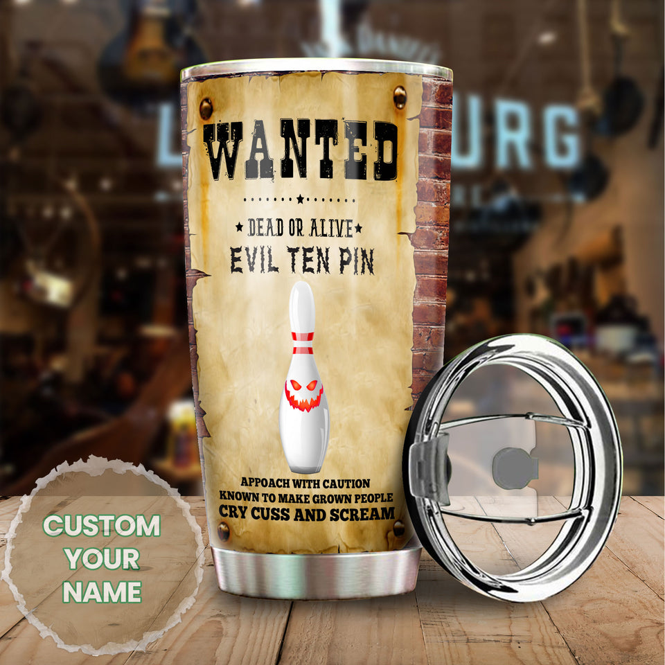 Camellia Personalized Bowling Evil Ten Pins Stainless Steel Tumbler - Double-Walled Insulation Vacumm Flask - Gift For Bowling Lovers, National Bowling Day 8th August