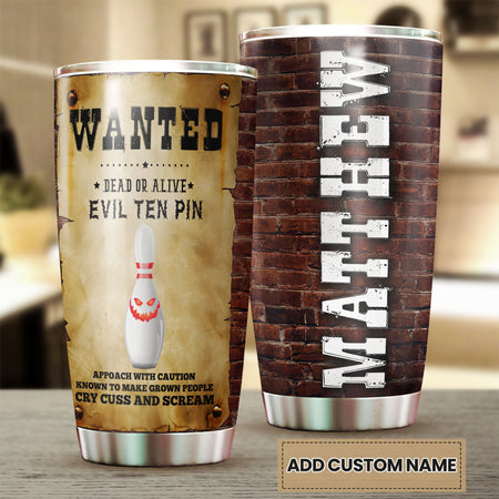 Camellia Personalized Bowling Evil Ten Pins Stainless Steel Tumbler - Double-Walled Insulation Vacumm Flask - Gift For Bowling Lovers, National Bowling Day 8th August