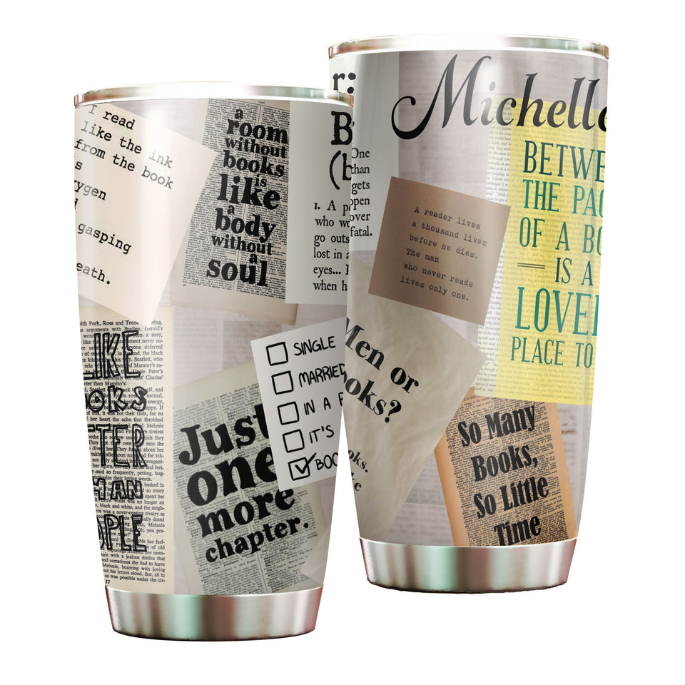 Camellia Personalized Just One More Chapter Stainless Steel Tumbler - Double-Walled Insulation Vacumm Flask - Gift For Book Lovers, Nerd, International Book Day
