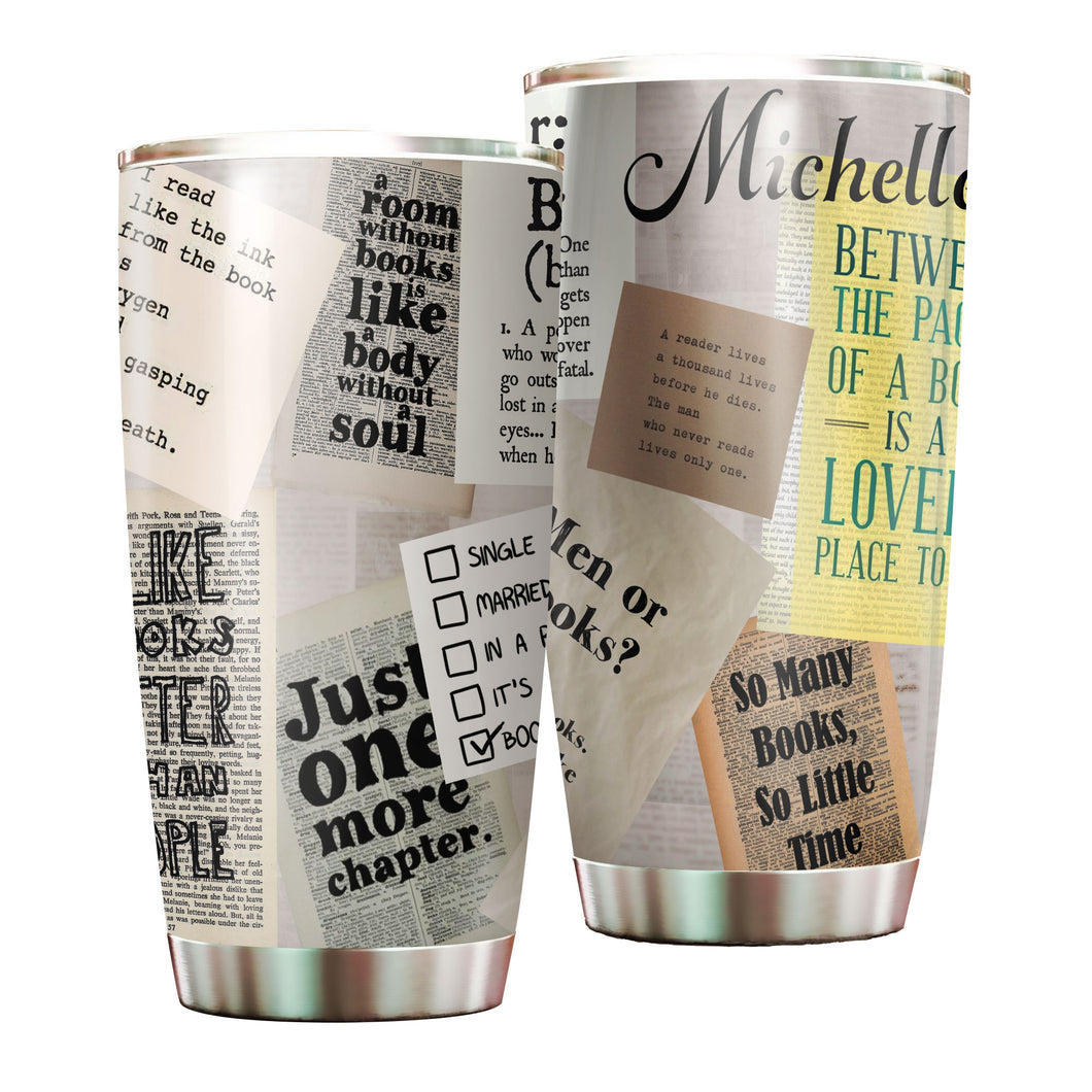 Camellia Personalized Just One More Chapter Stainless Steel Tumbler - Double-Walled Insulation Vacumm Flask - Gift For Book Lovers, Nerd, International Book Day