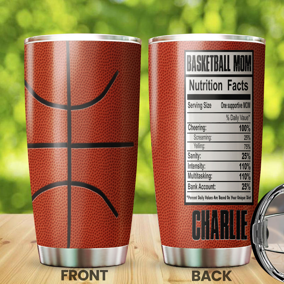 Camellia Persionalized Basketball Mom Nutrition Facts Stainless Steel Tumbler - Customized Double - Walled Insulation Travel Thermal Cup With Lid Gift For Basketball Player