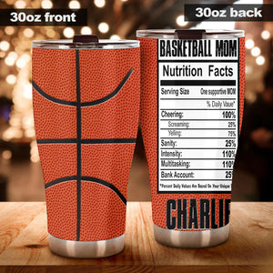 Camellia Persionalized Basketball Mom Nutrition Facts Stainless Steel Tumbler - Customized Double - Walled Insulation Travel Thermal Cup With Lid Gift For Basketball Player