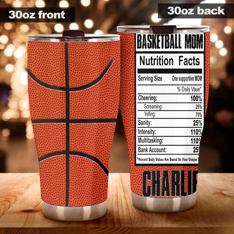 Camellia Persionalized Basketball Mom Nutrition Facts Stainless Steel Tumbler - Customized Double - Walled Insulation Travel Thermal Cup With Lid Gift For Basketball Player