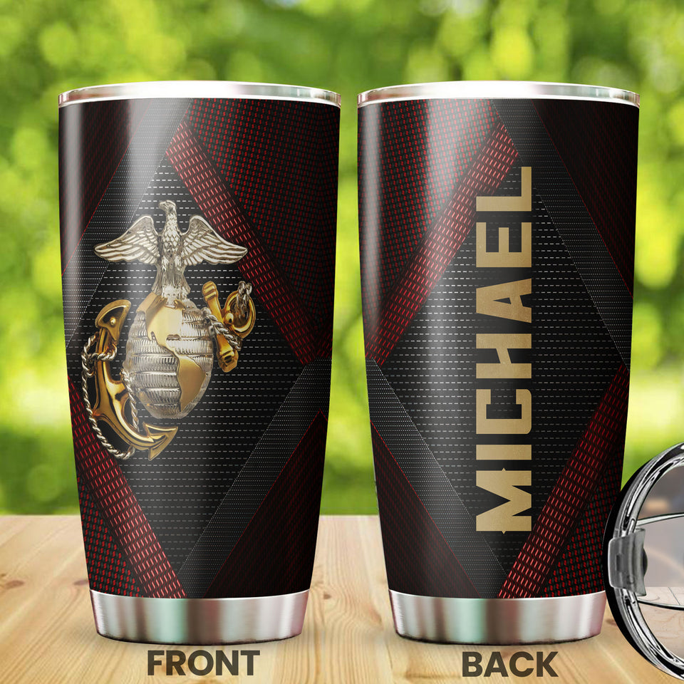 Camellia Personalized Marine Corps Mental Style Stainless Steel Tumbler-Sweat-Proof Double Wall Travel Cup With Lid