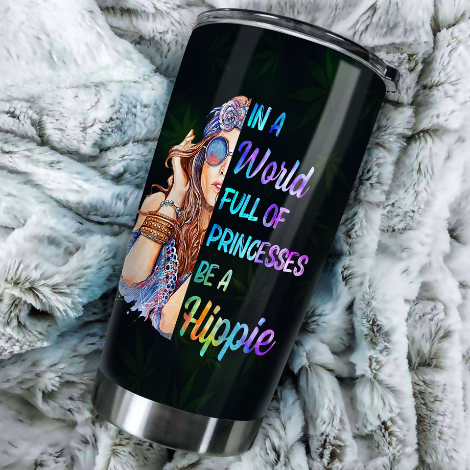 Camellia Personalized I A worl Full Of Princess Be Hippie Stainless Steel Tumbler-Sweat-Proof Double Wall Travel Cup With Lid Gift For Hippie Girl 02