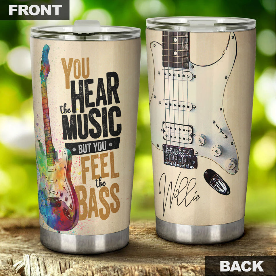Camellia Personalized 3D Guitar You Hear The Music But You Feel The Bass Stainless Steel Tumbler - Customized Double-Walled Insulation Travel Thermal Cup With Lid Gift For Guitarist