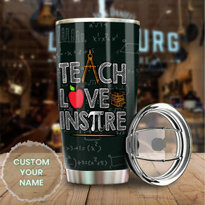 Camellia Personalized Teach Love Inspire Stainless Steel Tumbler-Sweat-Proof Double Wall Cup With Lid Gift For Math Teacher