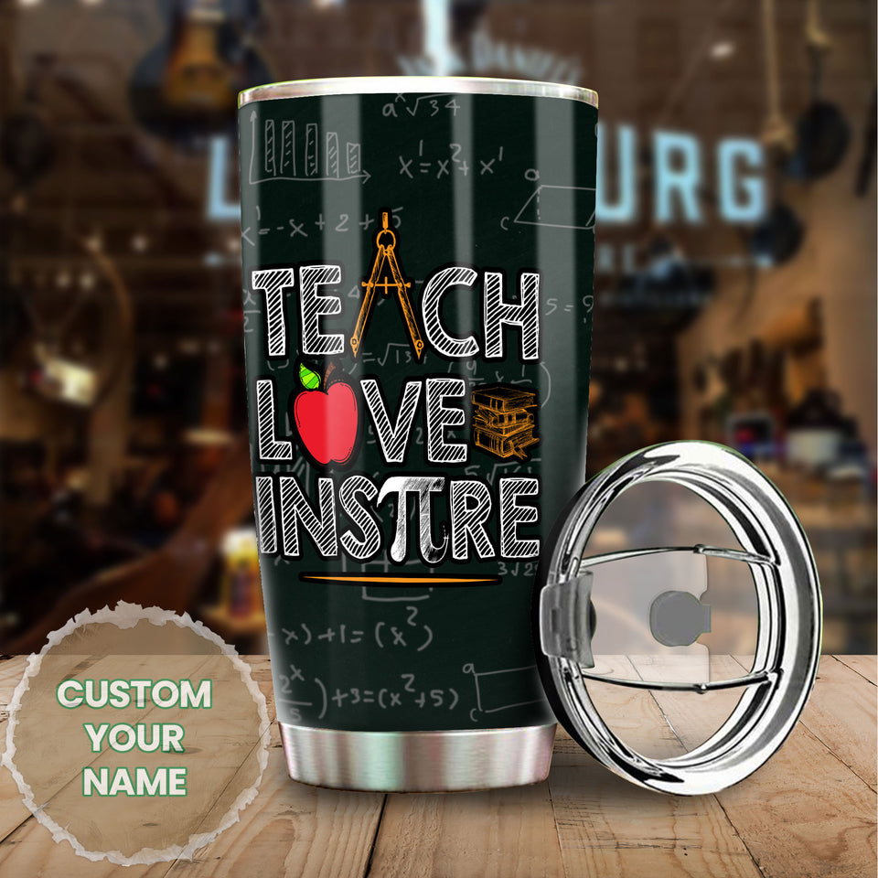 Camellia Personalized Teach Love Inspire Stainless Steel Tumbler-Sweat-Proof Double Wall Cup With Lid Gift For Math Teacher