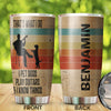 Camellia Personalized 3D Vintage Man Pets Dogs Play Guitar And Know Things Stainless Steel Tumbler - Customized Double-Walled Insulation Thermal Cup With Lid Gift For Guitarist