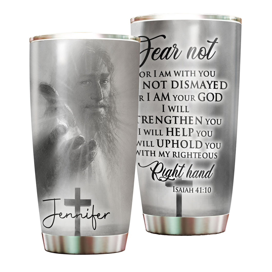 Camellia Personalized Faith Jesus Right Hand Steel Tumbler- Wall Insulated Cup With Lid Travel Mug 02
