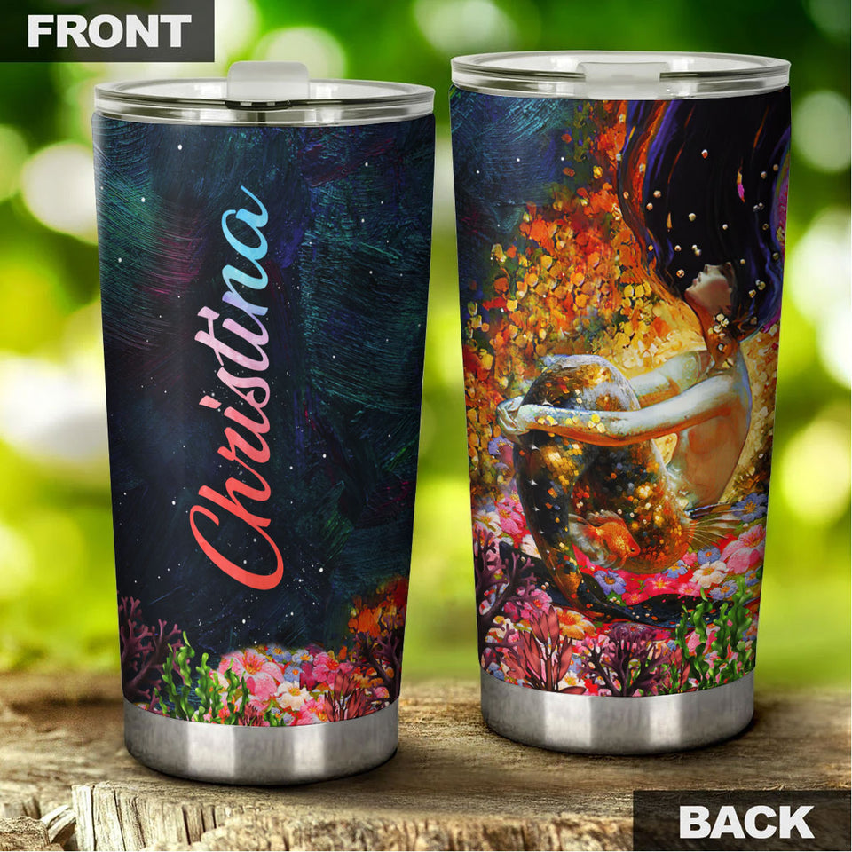 Camellia Persionalized Mermaid Coral  Stainless Steel Tumbler - Customized Double - Walled Insulation Travel Thermal Cup With Lid