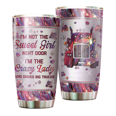 Camellia Personalized I'm Crazy Lady Drives Big Trucks Stainless Steel Tumbler-Double-Walled Insulation Travel Cup With Lid Gift For Lady