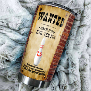 Camellia Personalized Bowling Evil Ten Pins Stainless Steel Tumbler - Double-Walled Insulation Vacumm Flask - Gift For Bowling Lovers, National Bowling Day 8th August