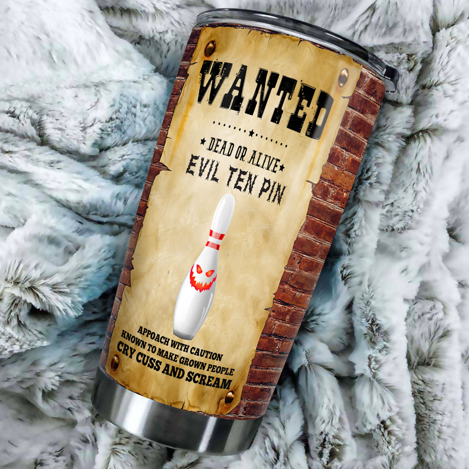 Camellia Personalized Bowling Evil Ten Pins Stainless Steel Tumbler - Double-Walled Insulation Vacumm Flask - Gift For Bowling Lovers, National Bowling Day 8th August