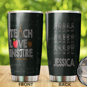 Camellia Personalized Teach Love Inspire Stainless Steel Tumbler-Sweat-Proof Double Wall Cup With Lid Gift For Math Teacher